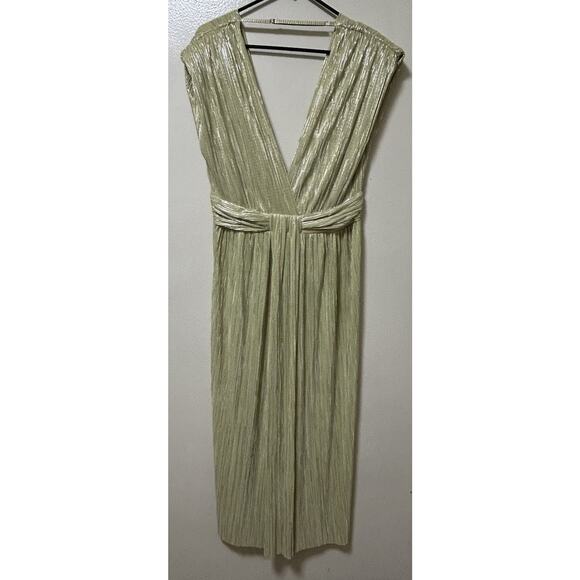 NWT $380 Sabina Musayev Margo Pleated V-Neck Midi Cocktail Dress Green - Size L - Picture 4 of 12